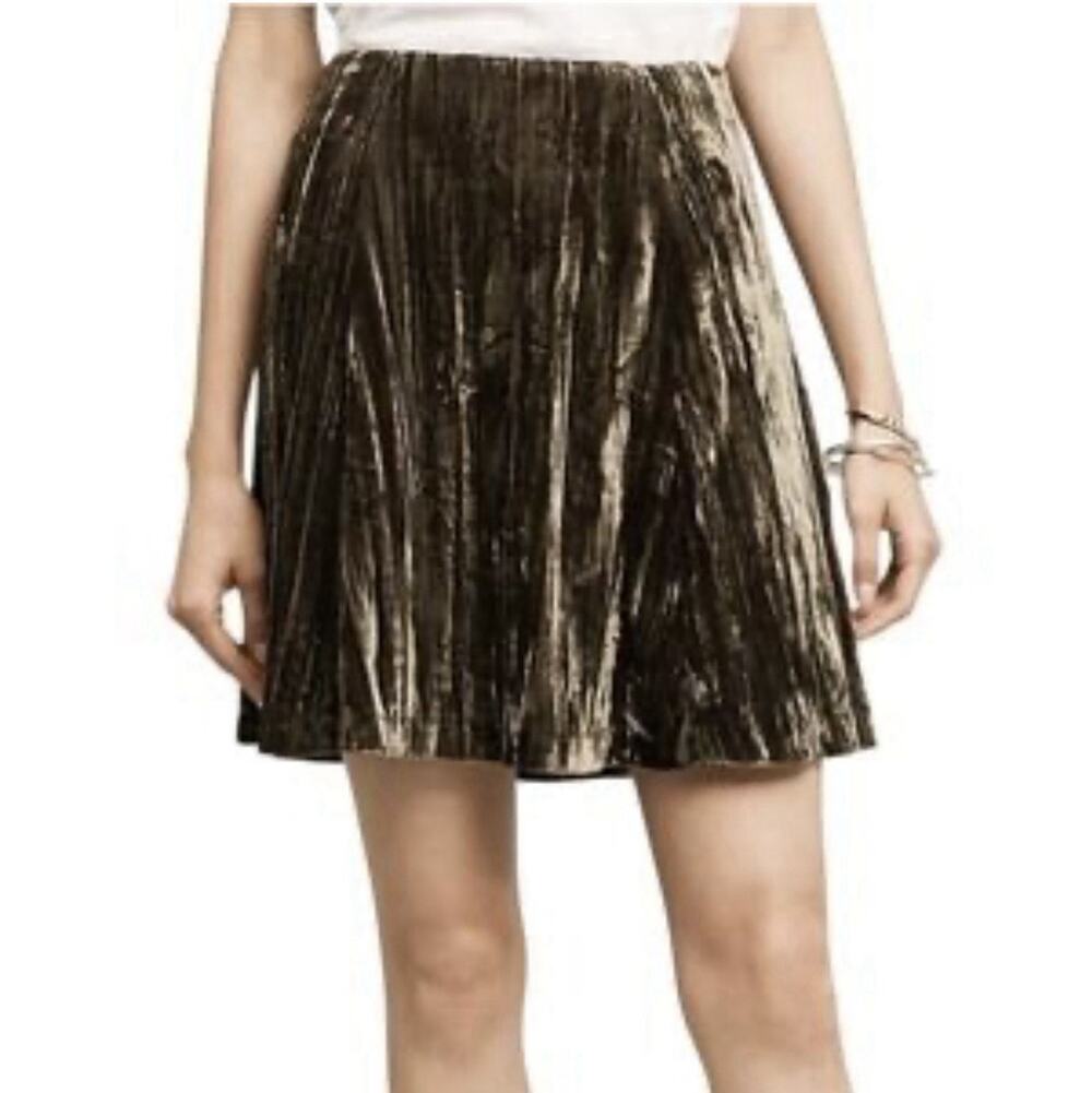 Maeve Anthropologie Crushed Velvet Mini Skirt Size 6 Olive Green Forest Fairy